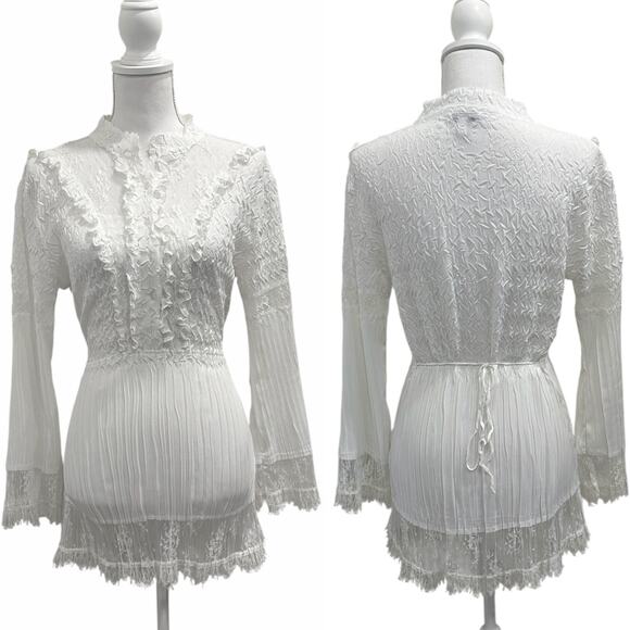 Cache Vintage Y2K White Lace Ruffle Blouse Victorian Romantic Lolita Whimsigoth - Picture 1 of 13